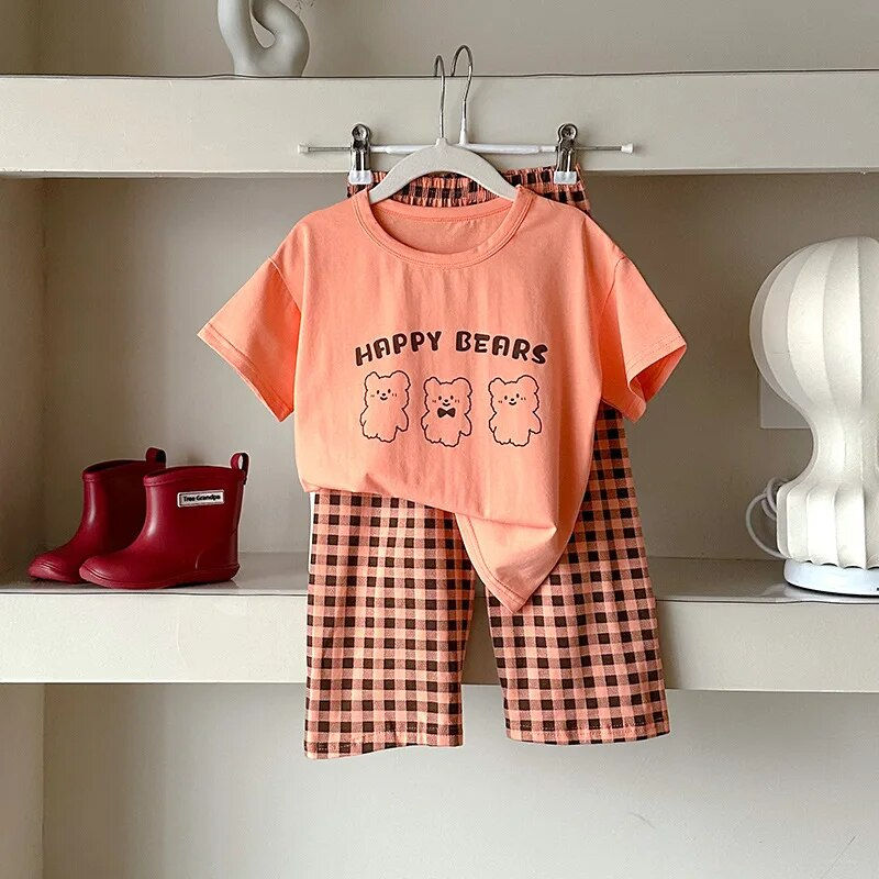 Miniature : Ensemble de pyjama en coton imprimé dessin animé pour enfants vêtements d'été,