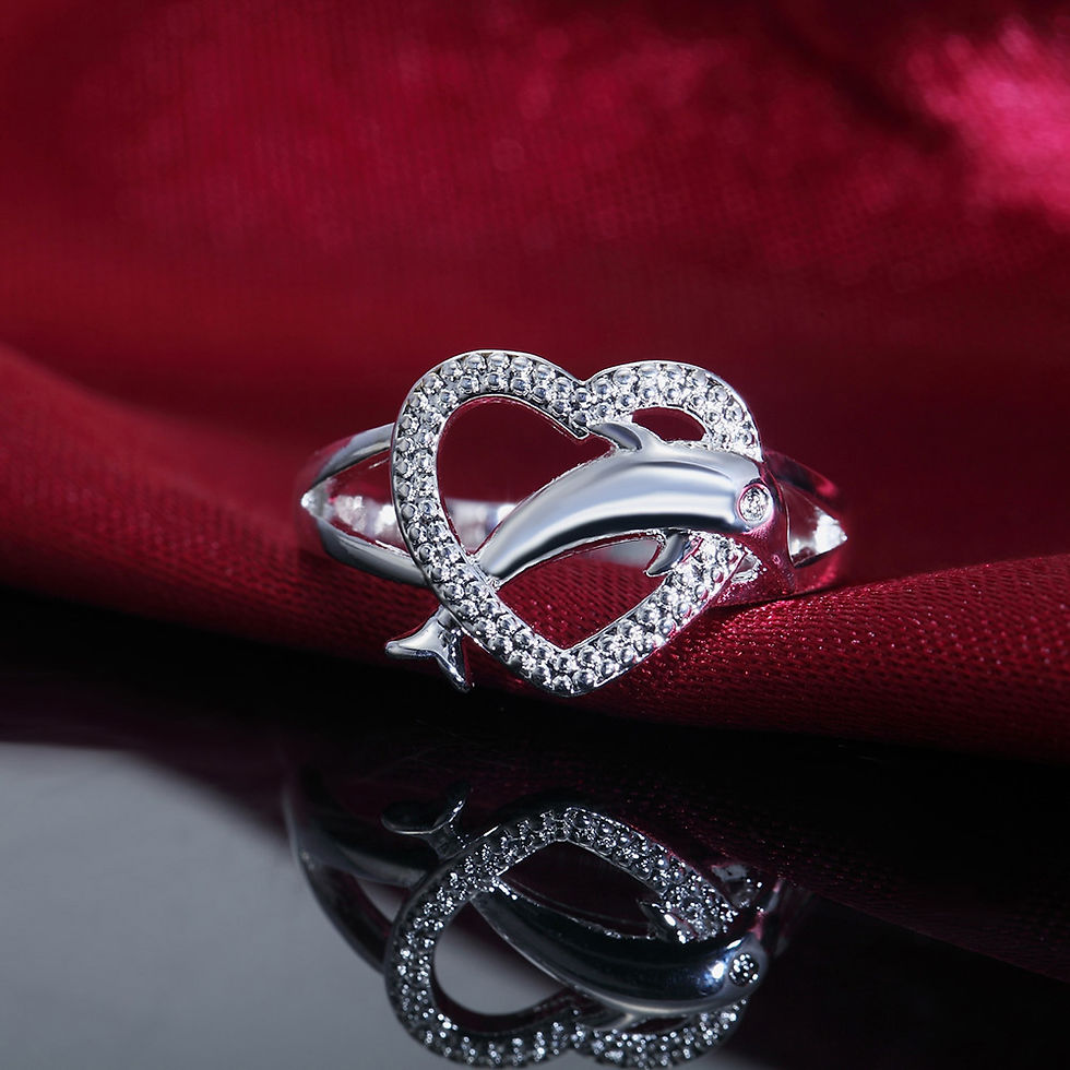 Miniature : High quality 925 Sterling Silver fine Love dolphins heart Rings For Women Couple