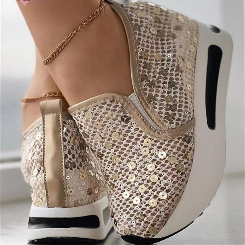 Miniature : Chaussures plates à plateforme en dentelle pour femmes, baskets respirantes
