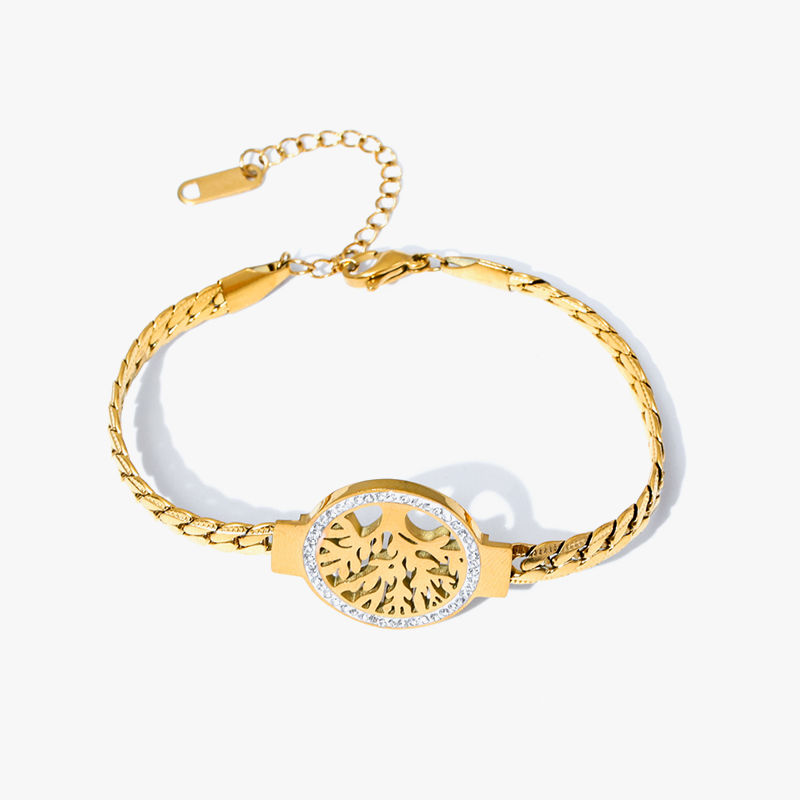 Miniature : GANEMLY 316L Stainless Steel Tree of Life Bracelet For Women Fashion 18K Gold Pl