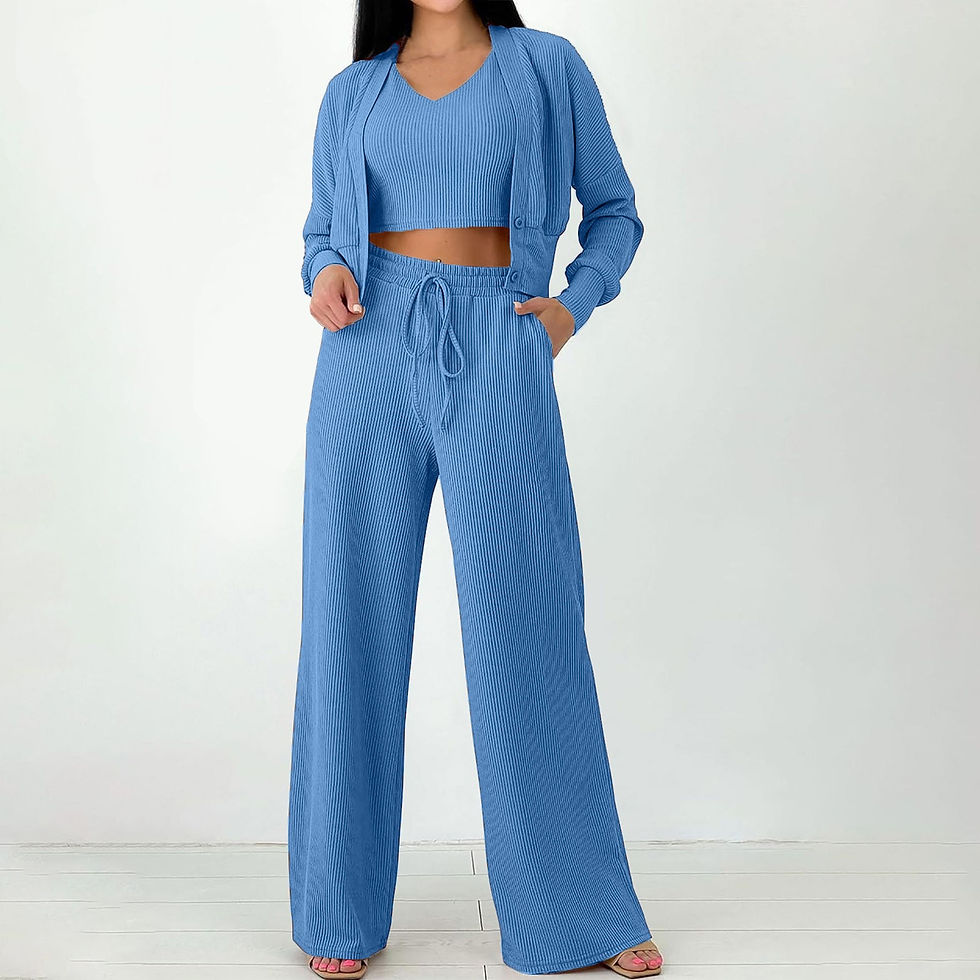 Miniature : Ensembles 3 pièces pour femmes, cardigan en tricot en dentelle et pantalon .