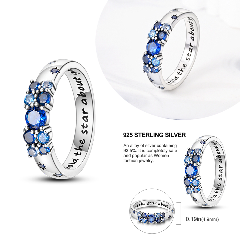Miniature : 925 Sterling Silver Evil Eyes Rings Stackable Sun Moon Rings For Women Wedding J