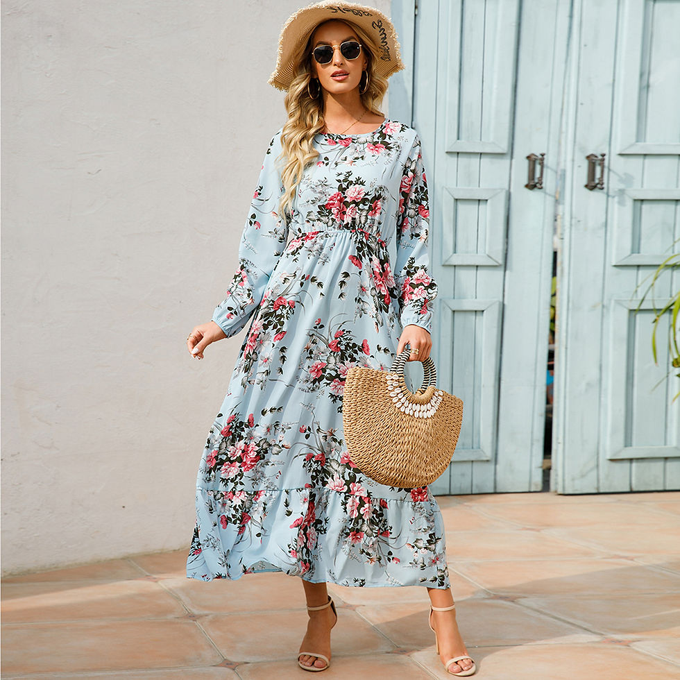 Miniature : Femmes Maxi Robe Casual Manches Longues Taille Haute Plage