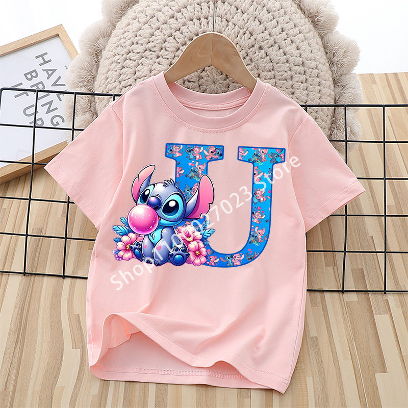 Miniature : Stitch Disney Children Boys Girls T Shirt Clothes Tops Letter A-Z Children's Clo