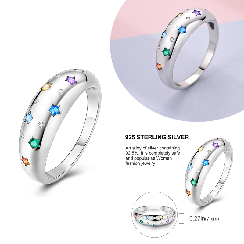Miniature : 925 Sterling Silver Evil Eyes Rings Stackable Sun Moon Rings For Women Wedding J