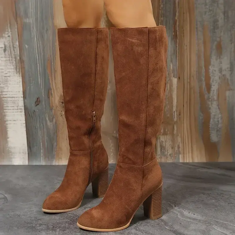 Miniature : Bottes rétro à talons hauts pour femmes, chaussures épaisses de Cowboy