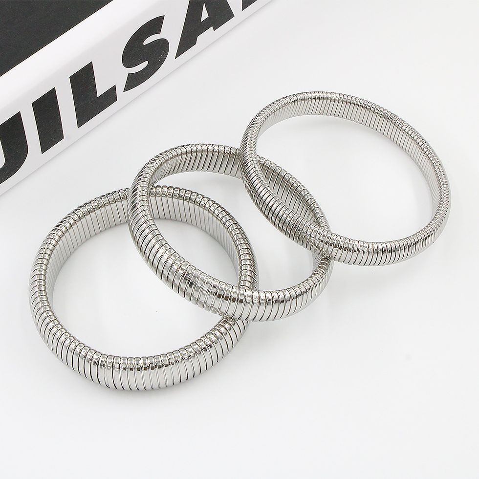 Miniature : Waterproof Stainless Steel Retro Elasticity Thick Metal Polish Bracelet 18K Gold