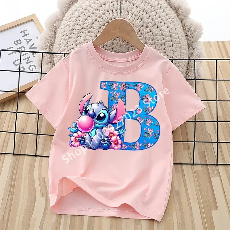 Miniature : Stitch Disney Children Boys Girls T Shirt Clothes Tops Letter A-Z Children's Clo