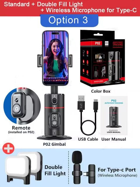 Miniature : COOL DIER 2024 New 360 Rotation Gimbal Stabilizer Desktop AI Automatic Tracking 