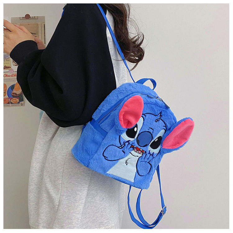 Miniature : Sac à dos en peluche Disney, motif Stitch bleu, grande capacité, idéal pour l