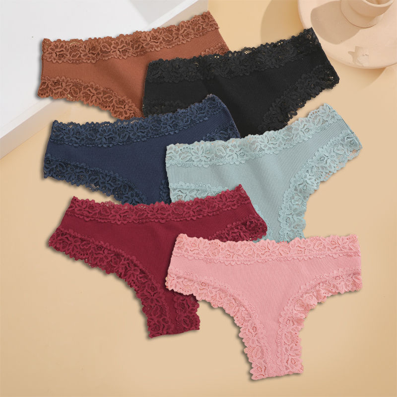 Miniature : FINETOO 6 pièces/ensemble culotte en dentelle pour femmes femme taille basse