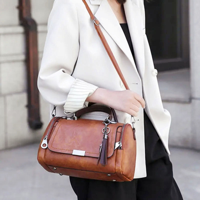 Miniature : Sac à bandoulière de grande capacité pour femmes, décor à pompon, sac à ba