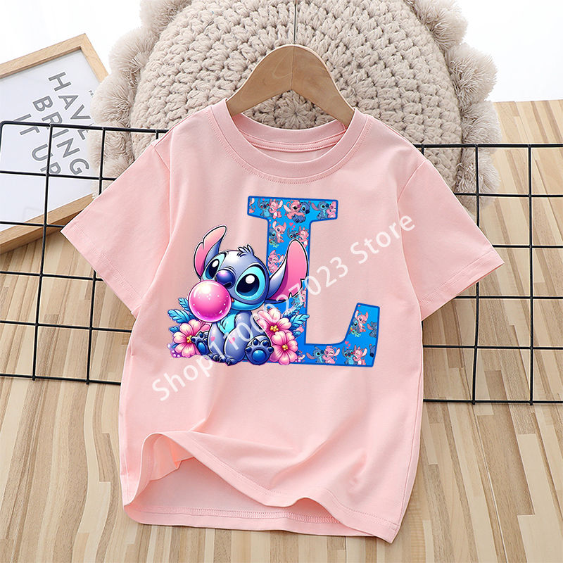 Miniature : Stitch Disney Children Boys Girls T Shirt Clothes Tops Letter A-Z Children's Clo