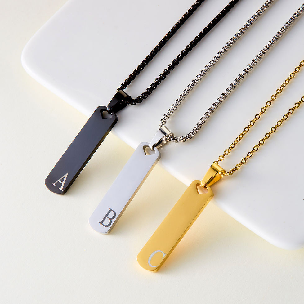 Miniature : Fashion Initial Bar Necklace for Men Women Exquisite Waterproof Stainless Steel 