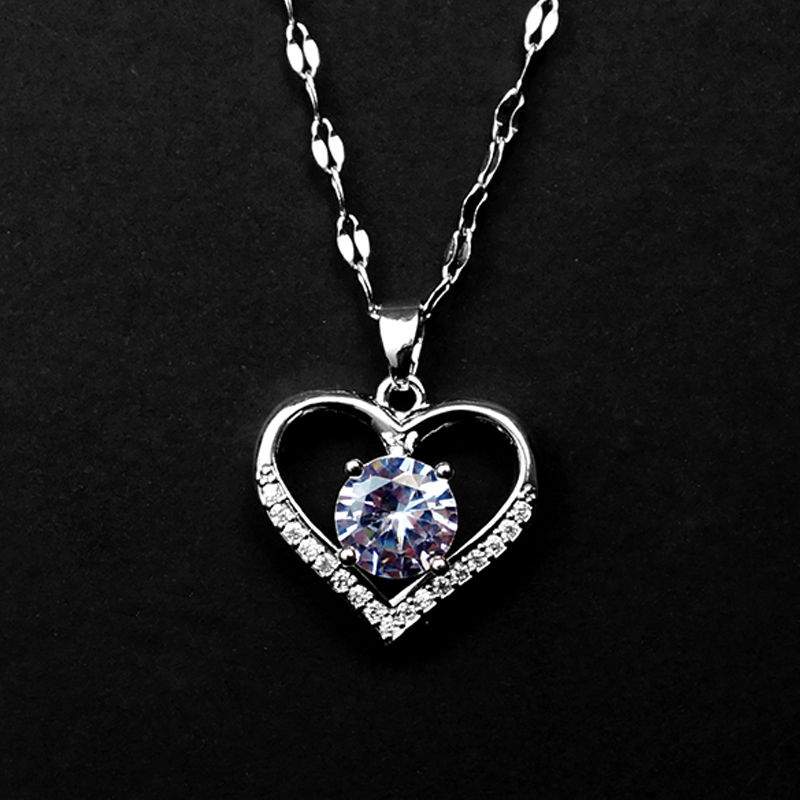Miniature : Artificial Gems Heart Pendant Necklace for women 2022 Golden Stainless Steel Lip