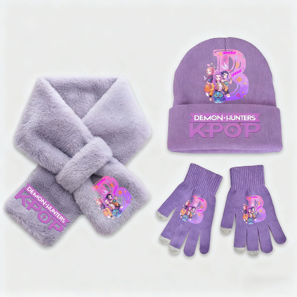 Miniature : K-Pop Demon Hunters 3Pcs Snug Sweet Kids Girl Knit Set Winter Korean Style Hat S