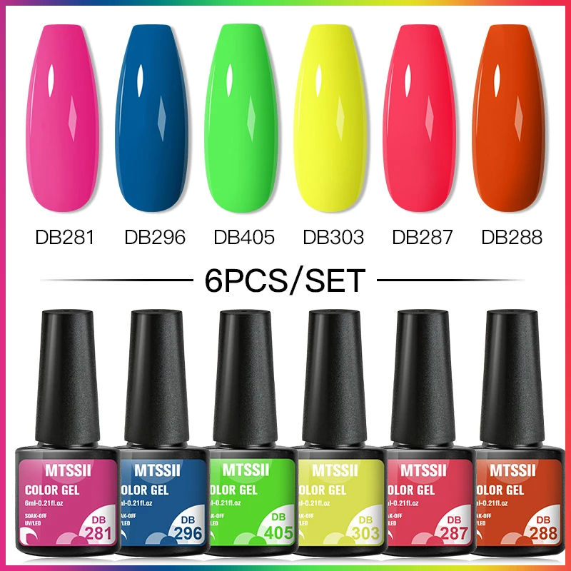 Miniature : 6PCS/SET Glitter Bright Pink Peach Gel Nail Polish Kit Spring Colorful S