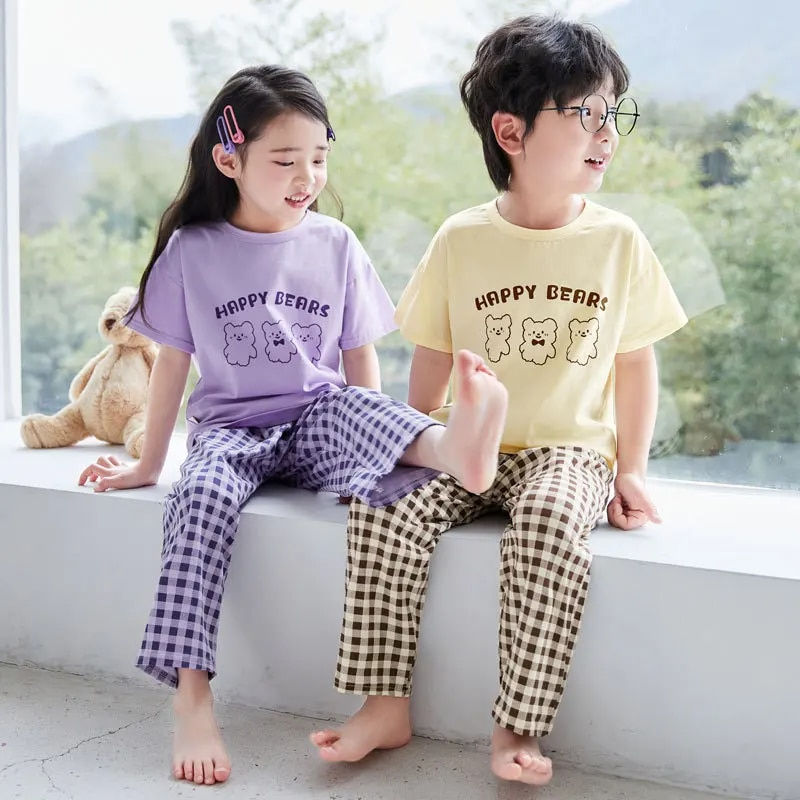 Miniature : Ensemble de pyjama en coton imprimé dessin animé pour enfants vêtements d'été,