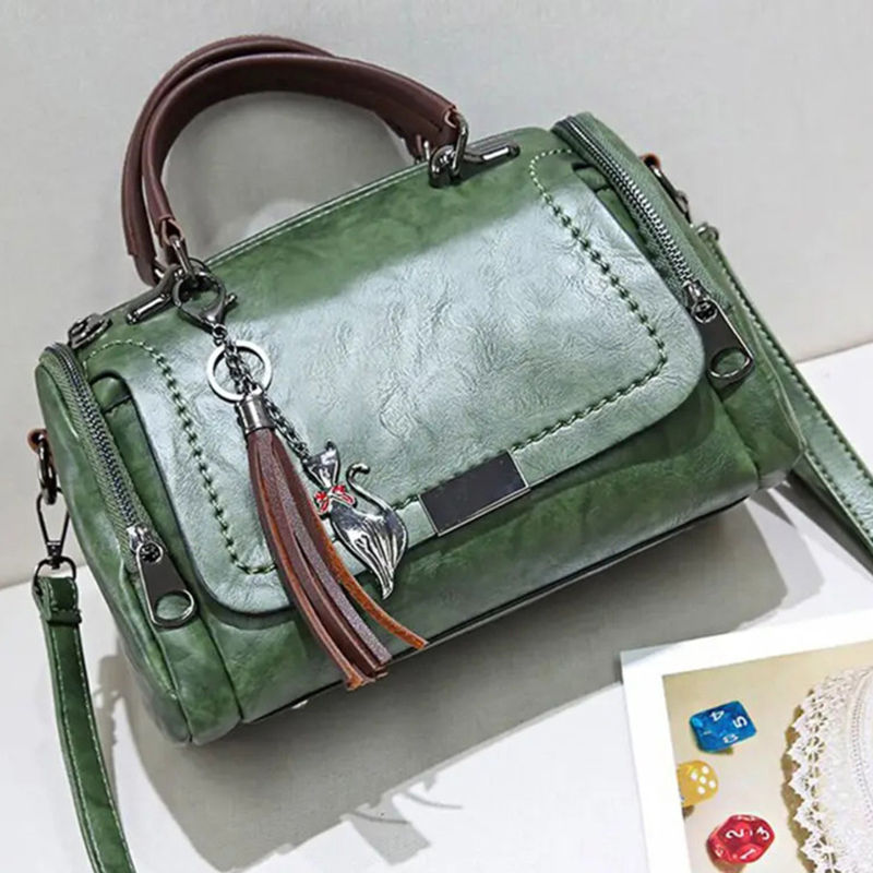 Miniature : Sac à bandoulière de grande capacité pour femmes, décor à pompon, sac à ba