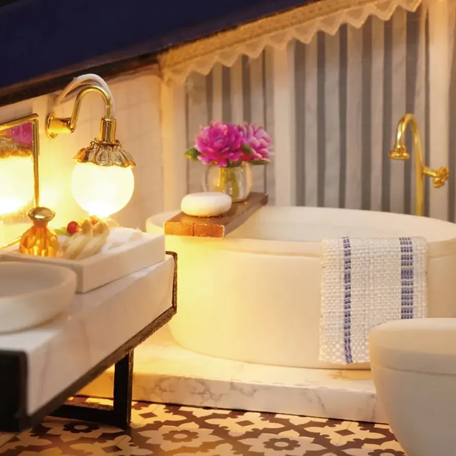 Miniature : DIY Maison de poupée Maison de poupée miniature avec meubles Maison en bois