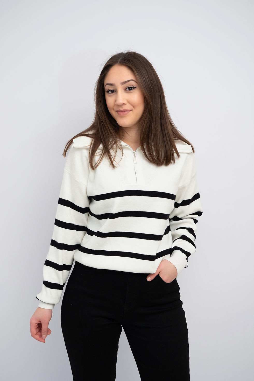 Pull à lignée à zip blanc