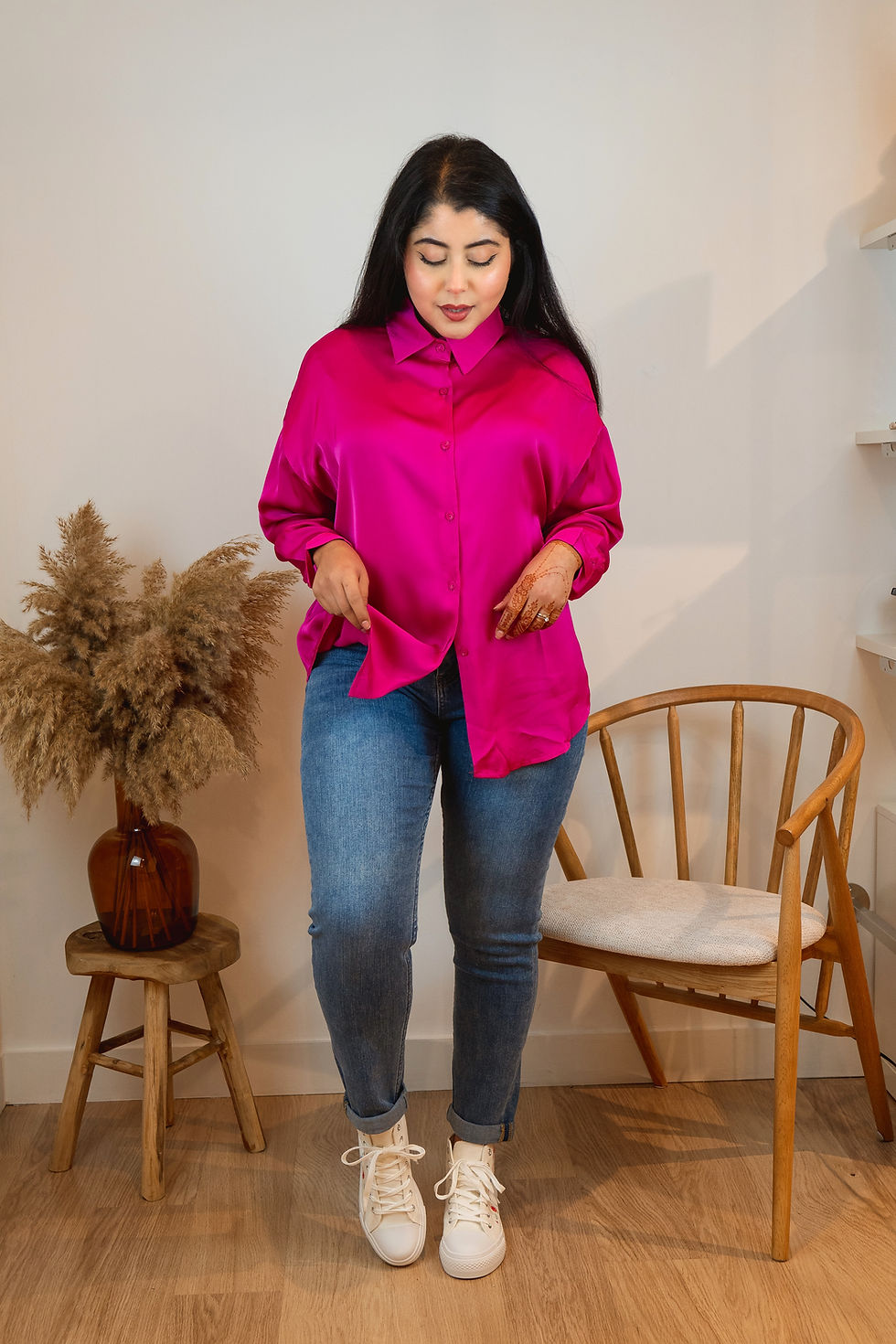 Chemise satinée fucshia