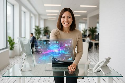 Empfangsbereich eines Unternehmens mit freundlicher Mitarbeiterin