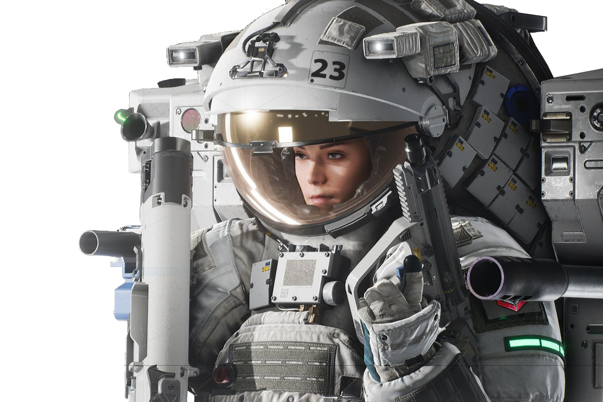 Boundary game character wearing a detailed spacesuit and helmet