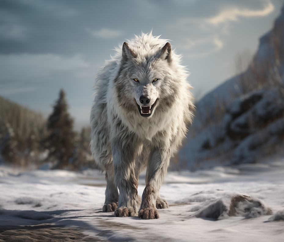 Detailed fur and anatomy in Mimic Creatures wolf artwork