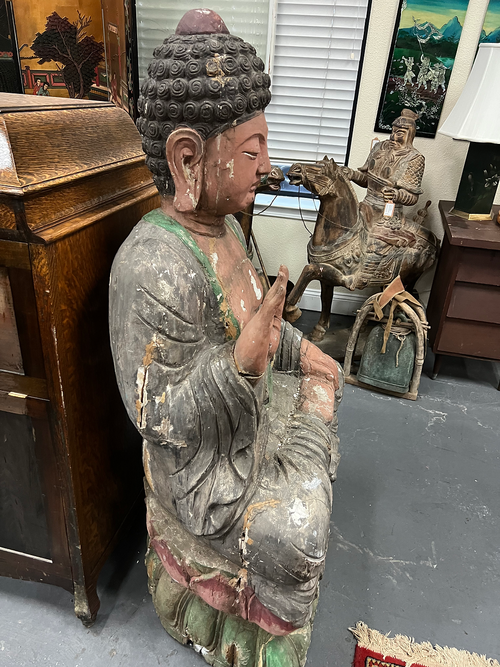 Thumbnail: Antique Solid Wood 55 1/2” Tall Buddha Statue