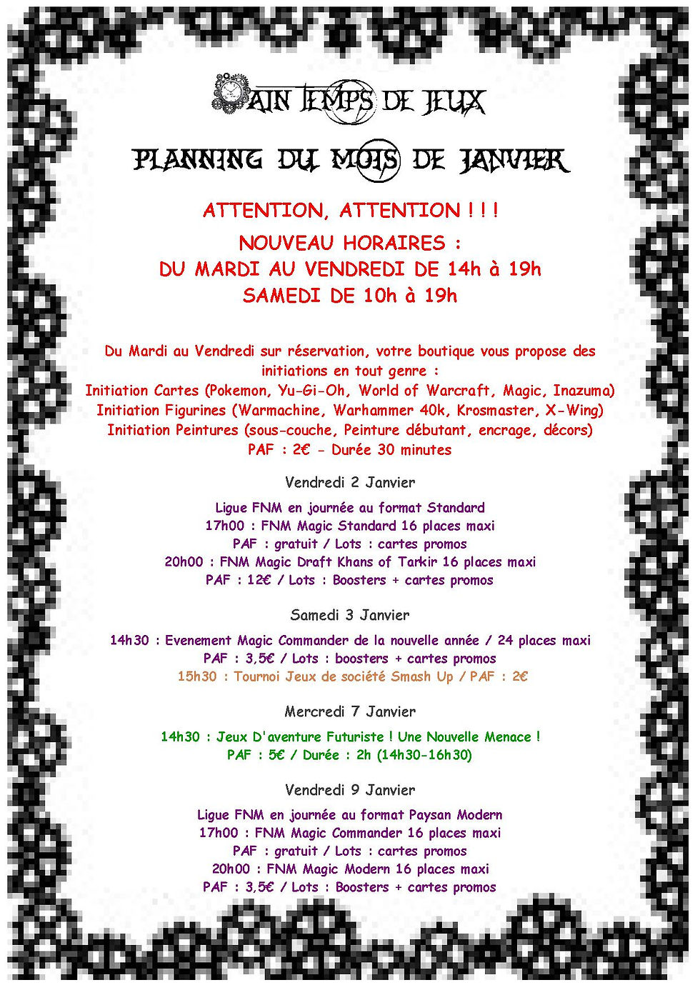 Planning Janvier 2015