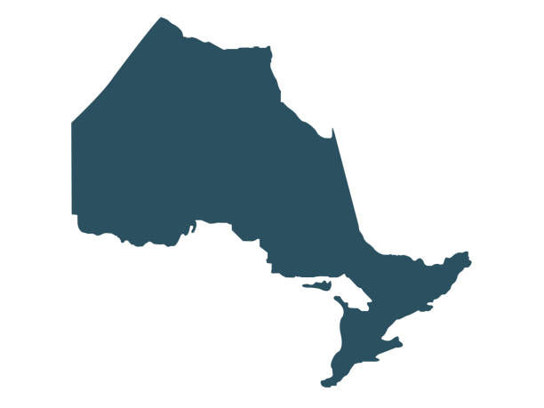 Dark blue silhouette of Ontario on a white background, showing detailed outlines of the province’s borders.