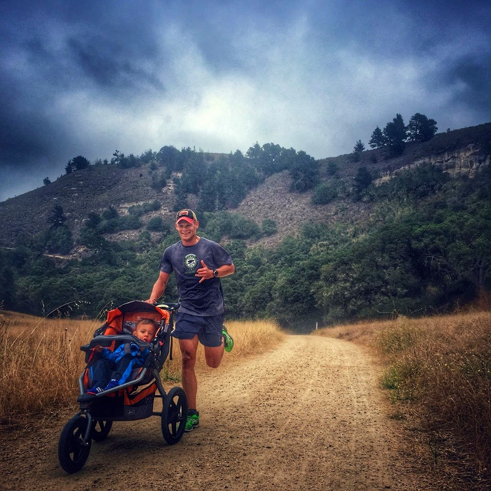 Ultrarunner trail running with stroller