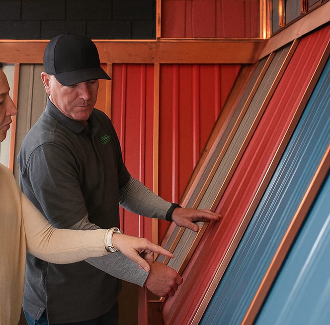 Photo of showroom with metal roof panels
