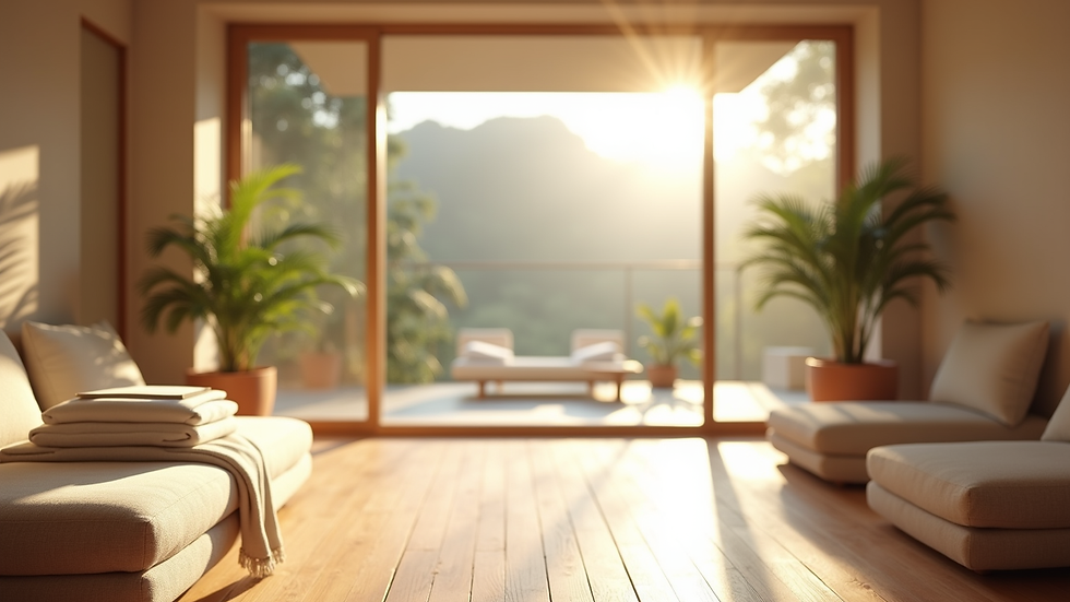 Close-up view of a tranquil spa reception area with soft natural light