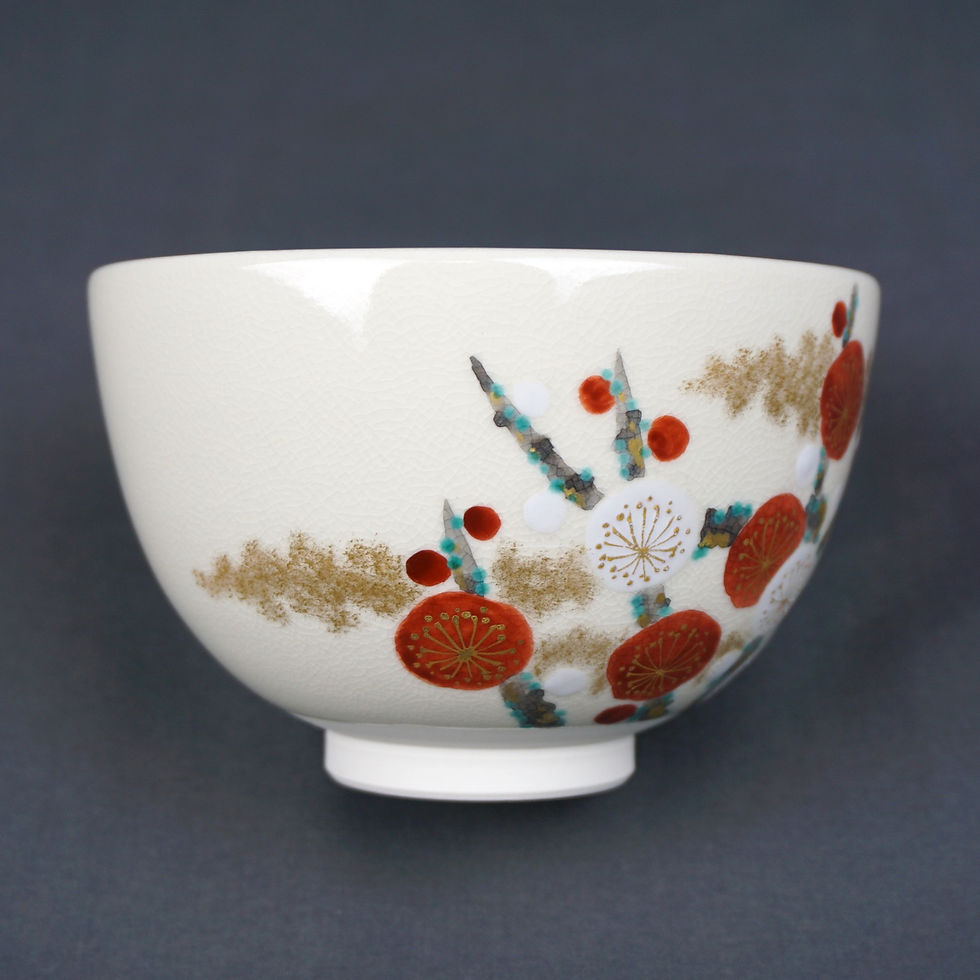 サムネイル： 色絵　紅白梅絵茶碗　粟田焼