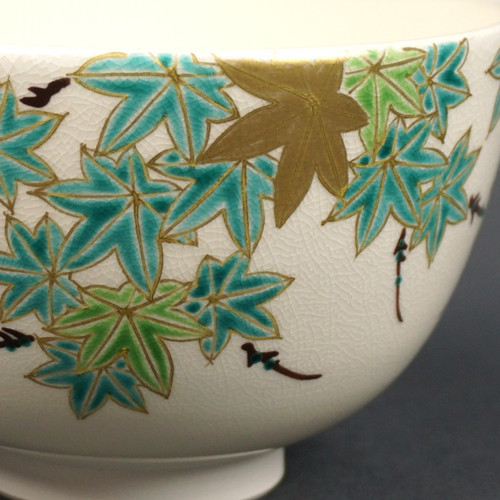 茶道具】色絵楓文茶碗 粟田焼 小川与山作 京焼 茶碗A299 茶道具】