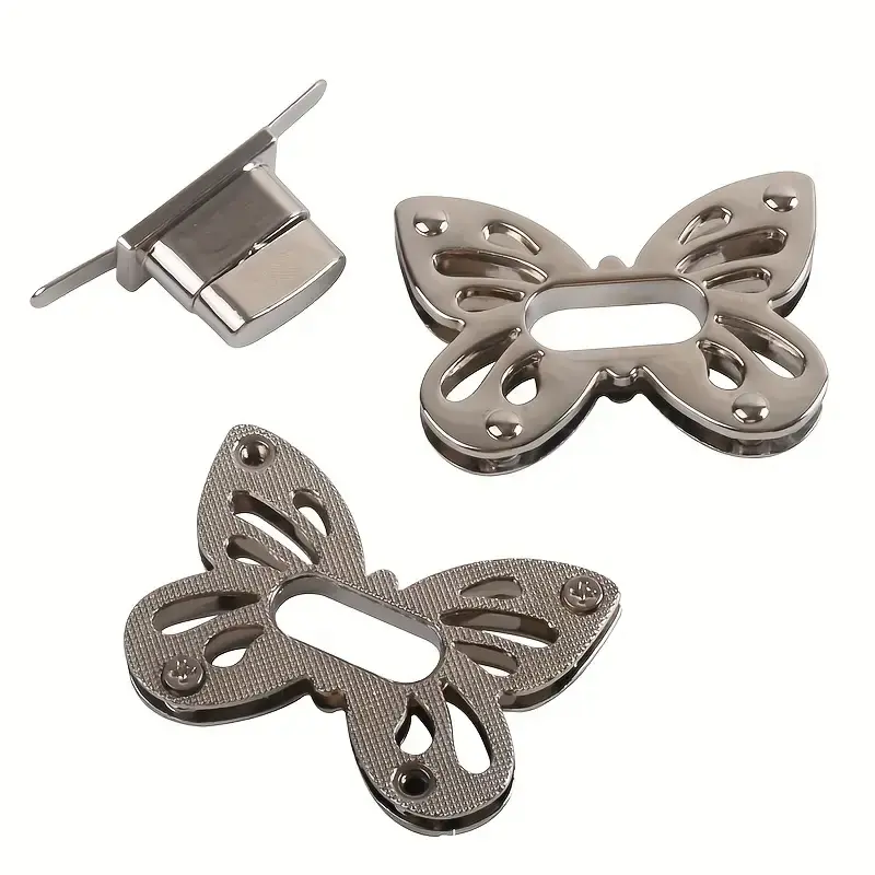 Miniatyrbilde: Veskelås (sølv) sommerfugl - vrilås i 3 deler -  for lukking av veske, sekk, bag