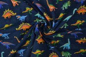 Miniatyrbilde: Bomullsjersey - print dinosaurer - ekstra god bredde :)