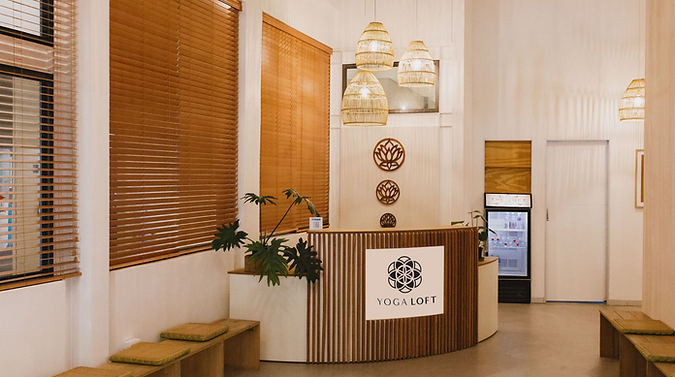 Welcoming reception area at Yoga Loft yoga studio on Kloof Street Cape Town