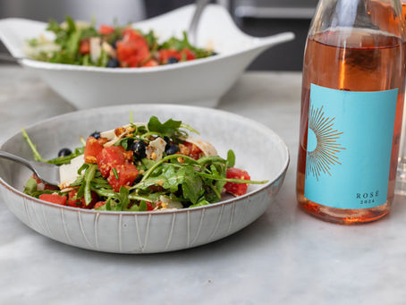 Watermelon and Arugula Salad with Manchego and Smokehouse Almonds paired with 2024 Rosé of Syrah