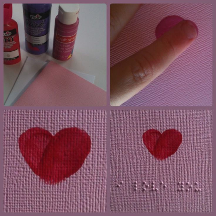 four images showing valentine making process using finger paint