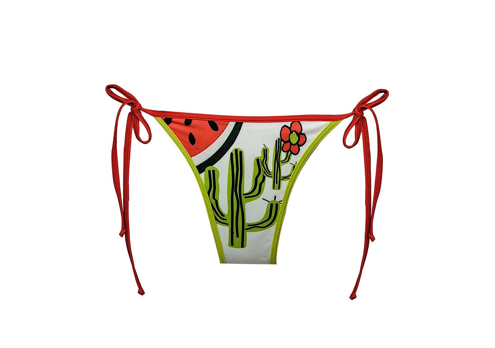 calcinha tanga laçinho estampa melancia e flor