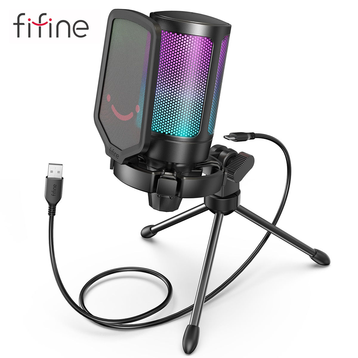 FIFINE USB Microphone for Gaming Streaming with Pop Filter