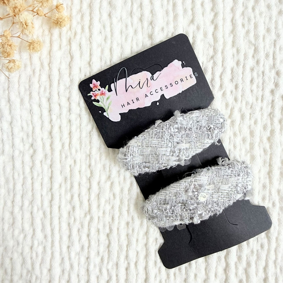 Thumbnail: Silver Tweed Snap Hair Clips — snap hair clips, detail view 3. Mira Accessories, handmade in South Africa