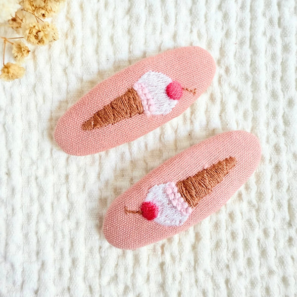 Pink Ice Cream Embroidered Bow Clip — Mira Accessories South Africa