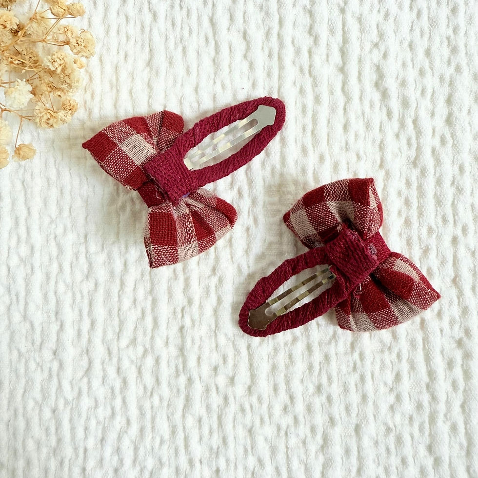 Thumbnail: Red Gingham Check Bow Hair Clip Cotton — hair clip cotton, detail view 2. Mira Accessories, handmade in South Africa