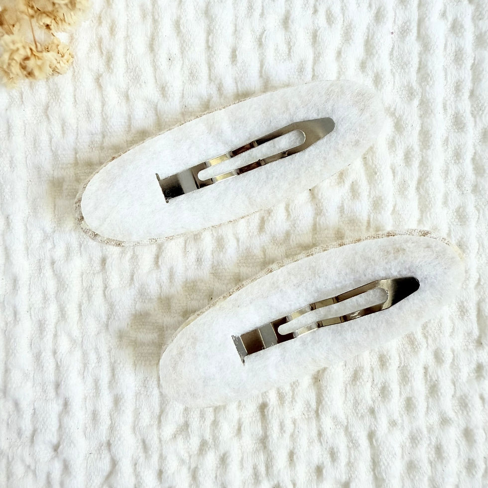 Thumbnail: Ivory Daisy Embroidered Baby Snap Hair Clips — snap hair clips, detail view 2. Mira Accessories, handmade in South Africa