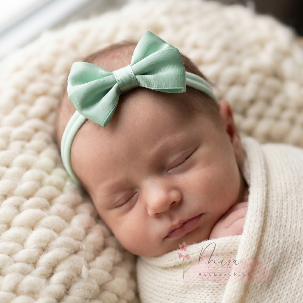 Thumbnail: Mira Mint Blossom Newborn Headband Set