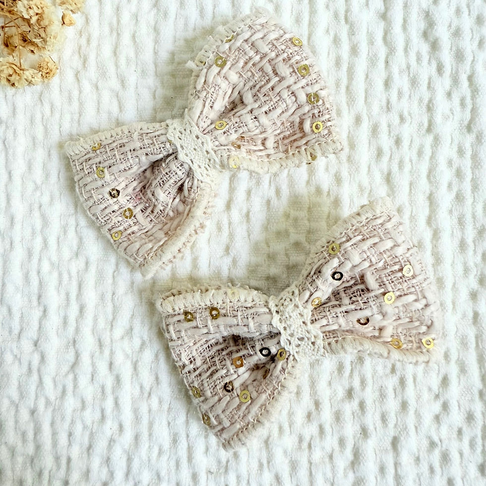 Sequin Bow Hair Clip — bow hair clip, detail view 1. Mira Accessories, handmade in South Africa